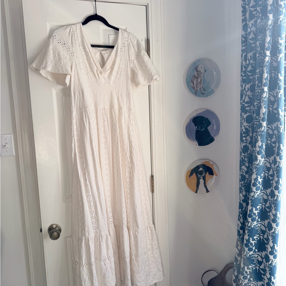 Anthropologie Cream Eyelet Maxi Dress